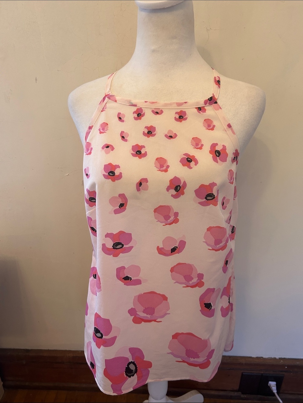 Cabi Sleeveless Pink Floral Halter Neck Blouse Size M EUC